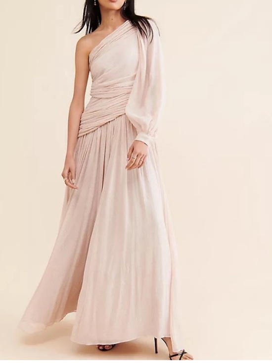 BHLDN Dresses & Skirts - BHLDN Jade Metallic One-Shoulder Asymmetrical-Waist Gown Size 10